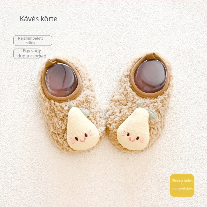 Baba beltéri cipő puha talppal, csúszásmentes, fleece-bélelt, rugalmas zárás