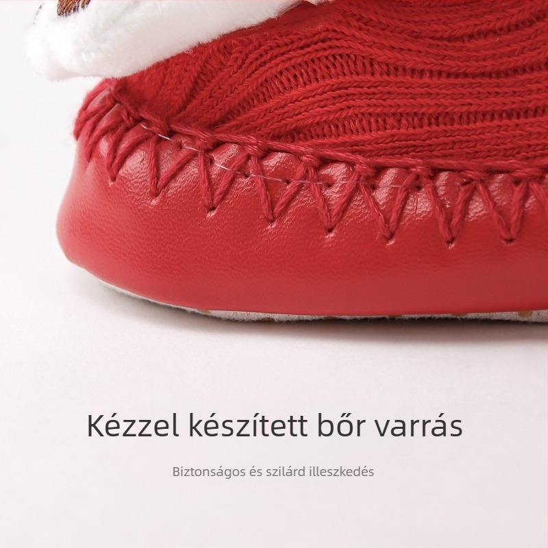 Újévi piros babacipő, 6–12 hónapos, őszi-tavaszi csúszásmentes járáscipő