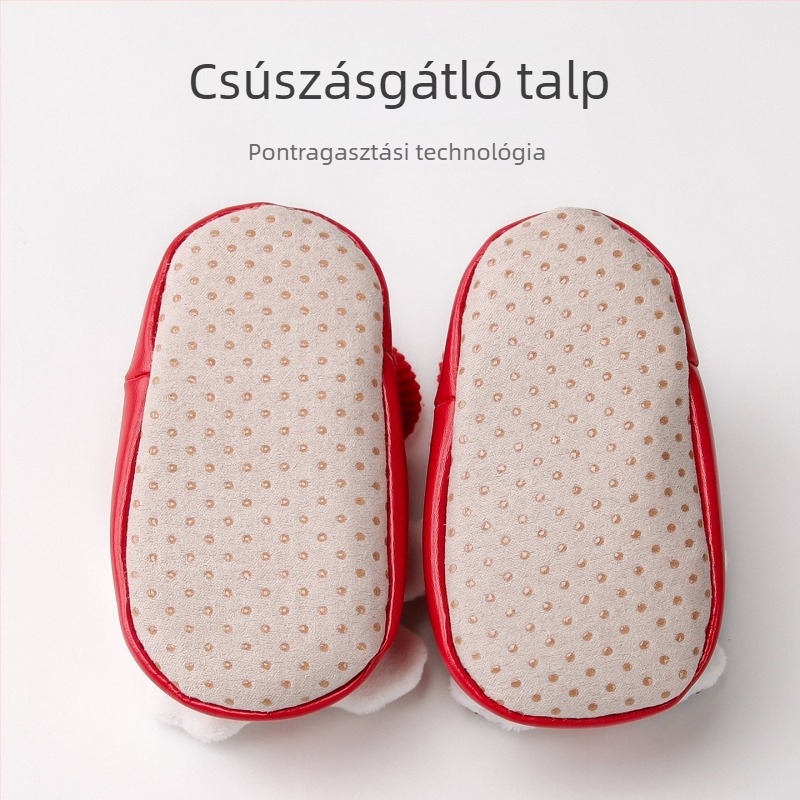 Újévi piros babacipő, 6–12 hónapos, őszi-tavaszi csúszásmentes járáscipő
