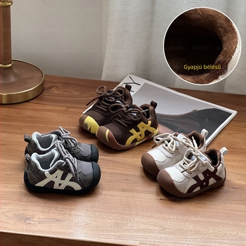 Uniszex gyerek téli pamut cipő plüss béléssel, Velcro-zárás, Forrest Gump stílus, Méret 16-30, 6-36 hónap