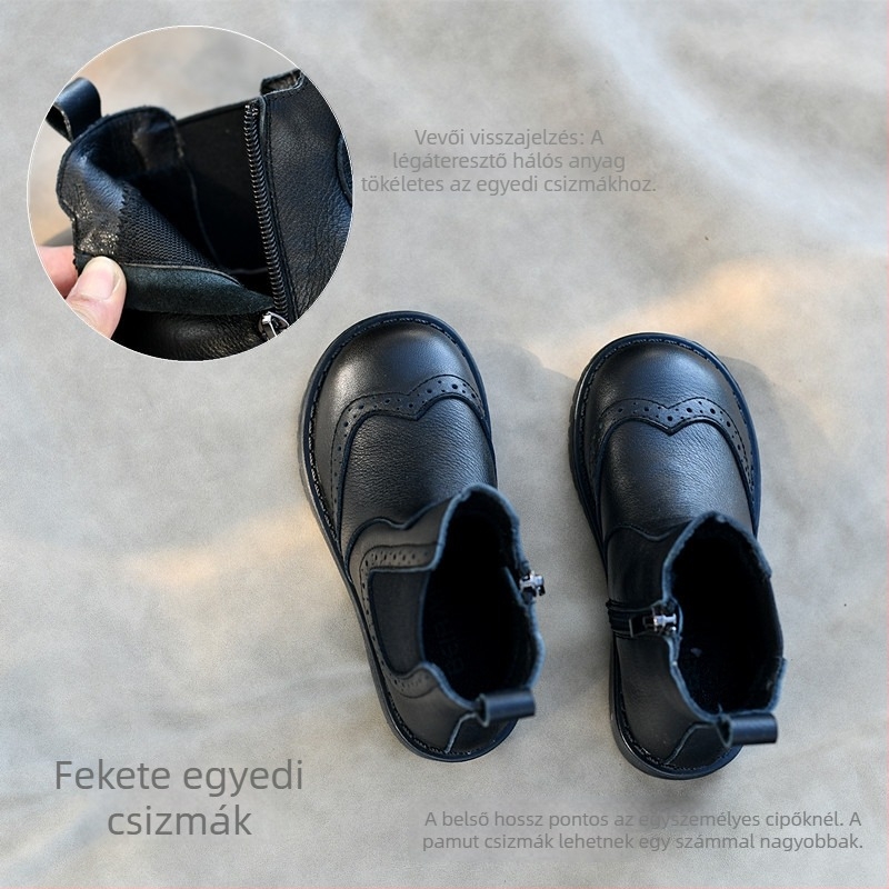 Gyerek Martin csizma, marhabőr felsőrész, gumitalp, hercegnő-stílus, oldalsó cipzár, alacsony szár