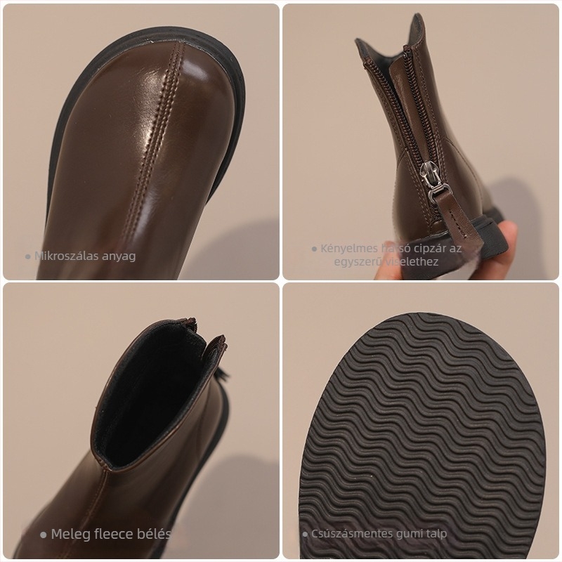 Martin-stílusú bakancs lányoknak, fleece-beléssel bélelt, mikroszálas felsőrész, gumitalp, hátsó cipzár, középmagas