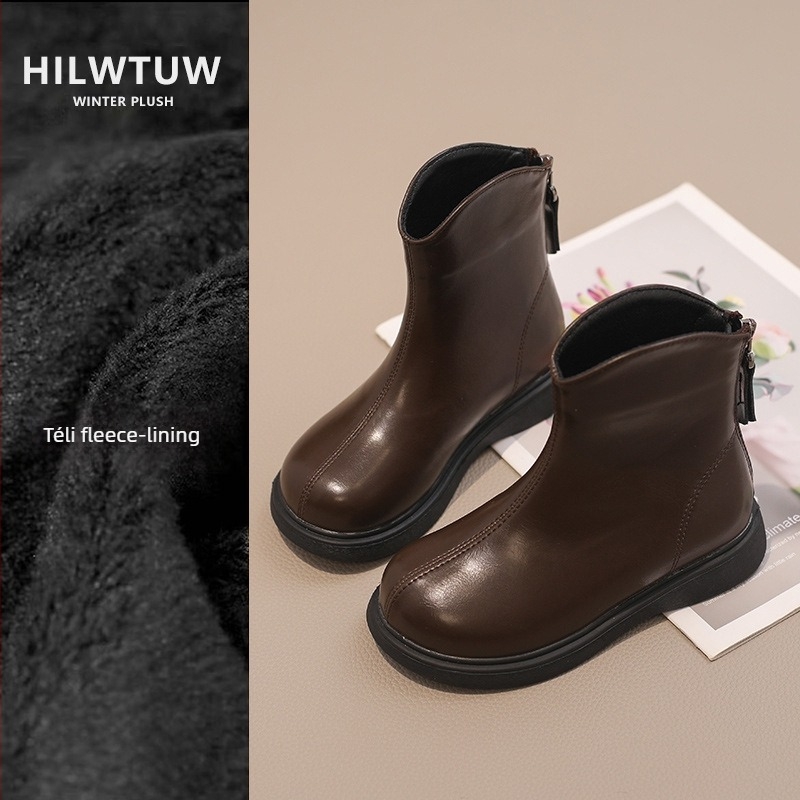 Martin-stílusú bakancs lányoknak, fleece-beléssel bélelt, mikroszálas felsőrész, gumitalp, hátsó cipzár, középmagas