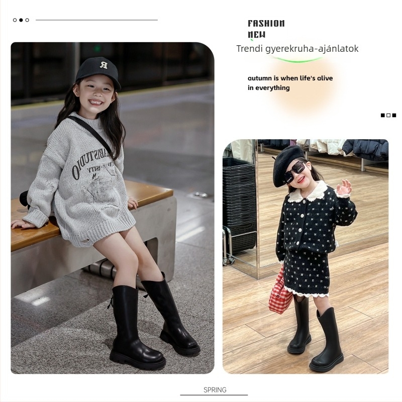 Lányoknak készült magas téli csizma, 2025-ös modell, felsőrész műbőr, talp gumi, hátul cipzár, meleg és csúszásmentes, 4–16 éves korosztálynak