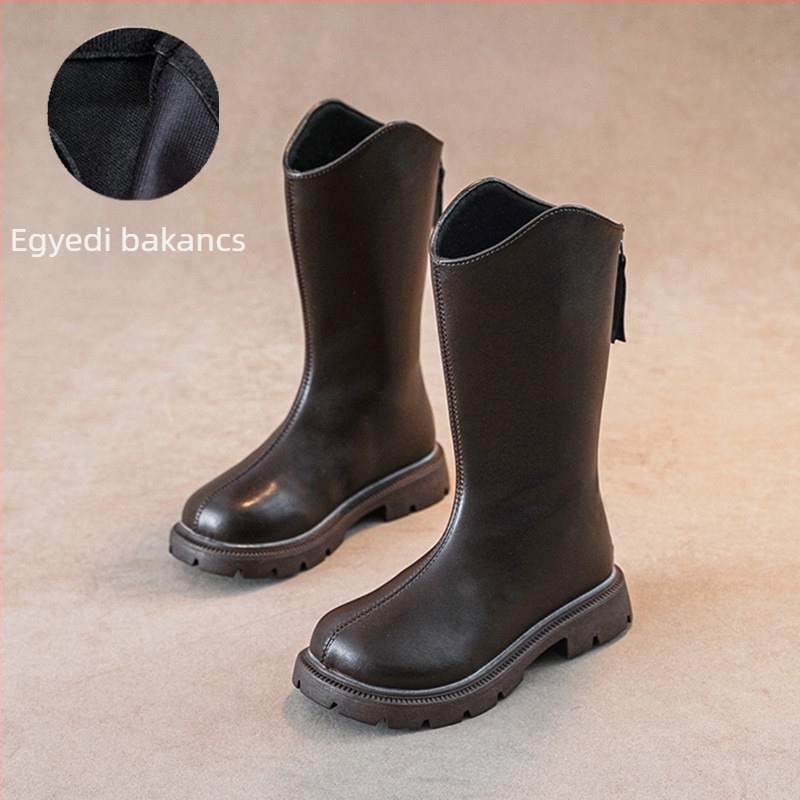 Lányoknak készült magas téli csizma, 2025-ös modell, felsőrész műbőr, talp gumi, hátul cipzár, meleg és csúszásmentes, 4–16 éves korosztálynak