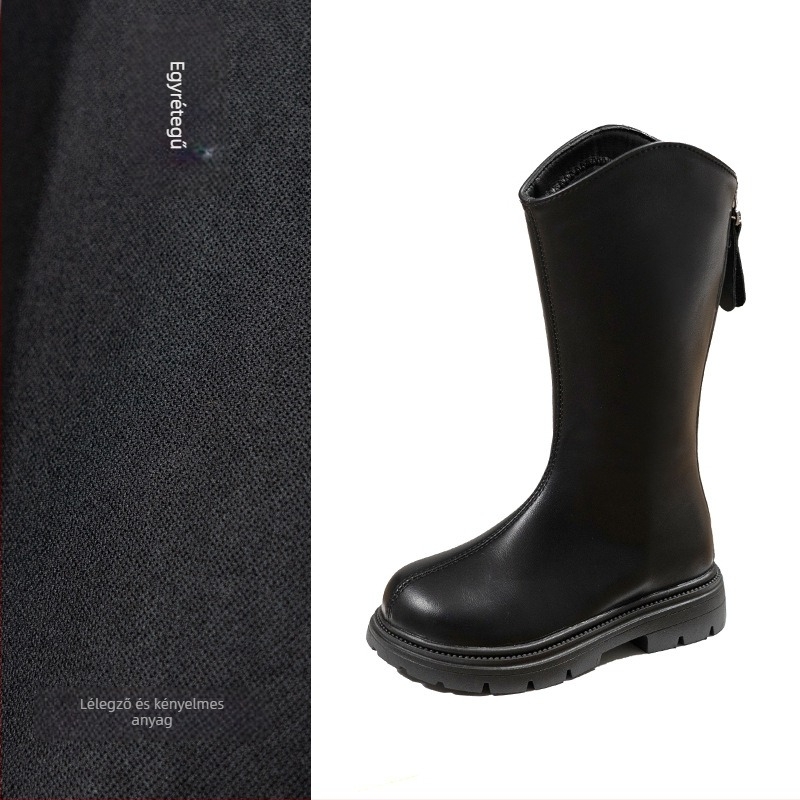Lányoknak divatos csizma, magas szárú, mikro bőrhatású felsőrész, hátoldali cipzár, 2025 ősz-tél–tavasz
