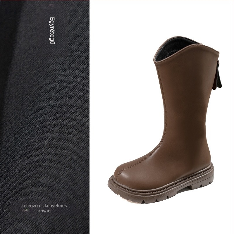 Lányoknak divatos csizma, magas szárú, mikro bőrhatású felsőrész, hátoldali cipzár, 2025 ősz-tél–tavasz