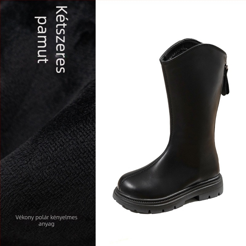 Lányoknak divatos csizma, magas szárú, mikro bőrhatású felsőrész, hátoldali cipzár, 2025 ősz-tél–tavasz