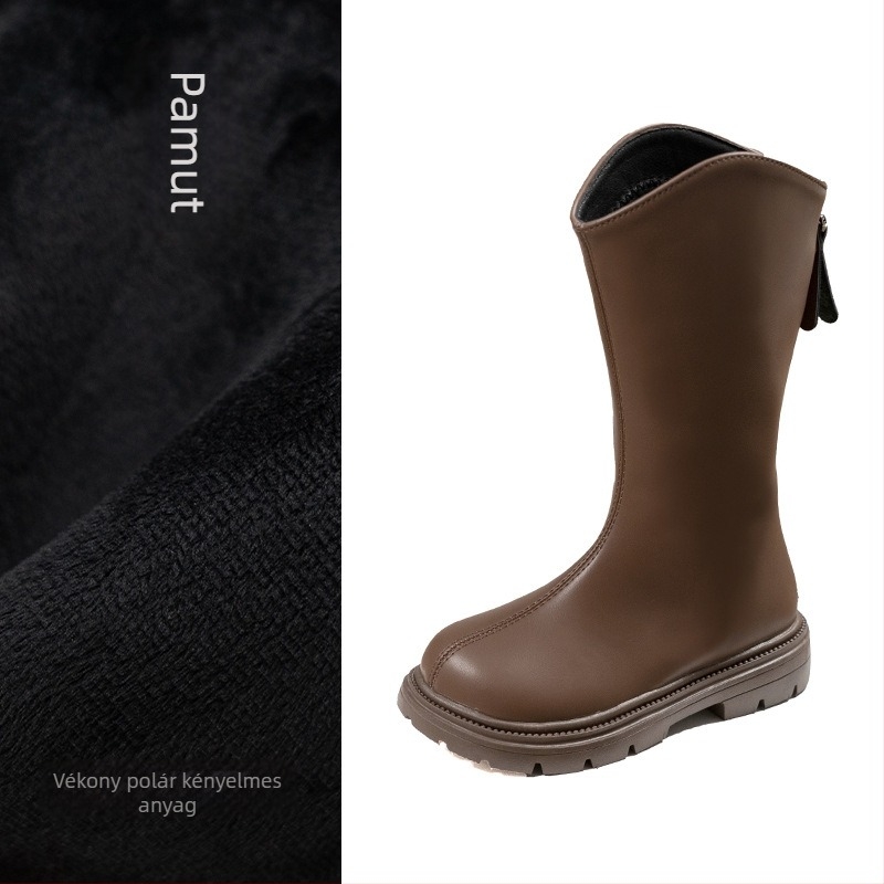 Lányoknak divatos csizma, magas szárú, mikro bőrhatású felsőrész, hátoldali cipzár, 2025 ősz-tél–tavasz