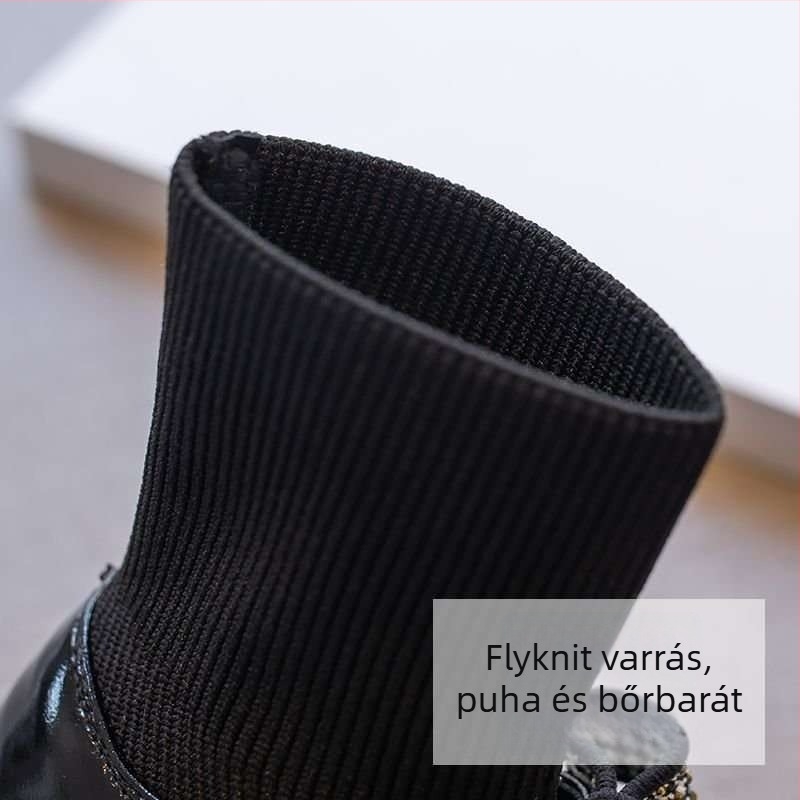 Gyerek zokniszárú csizma, Anti-slip, Felsőrész: másodlagos marhabőr, Talp: természetes gumi, 7–12 évesek számára