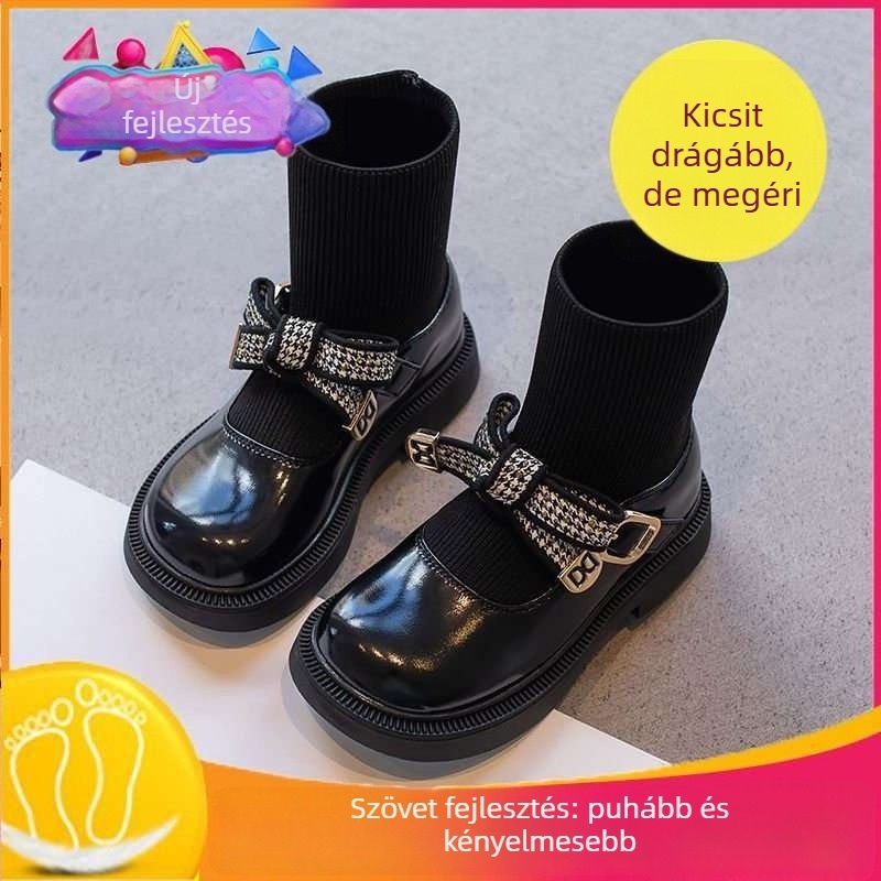 Gyerek zokniszárú csizma, Anti-slip, Felsőrész: másodlagos marhabőr, Talp: természetes gumi, 7–12 évesek számára