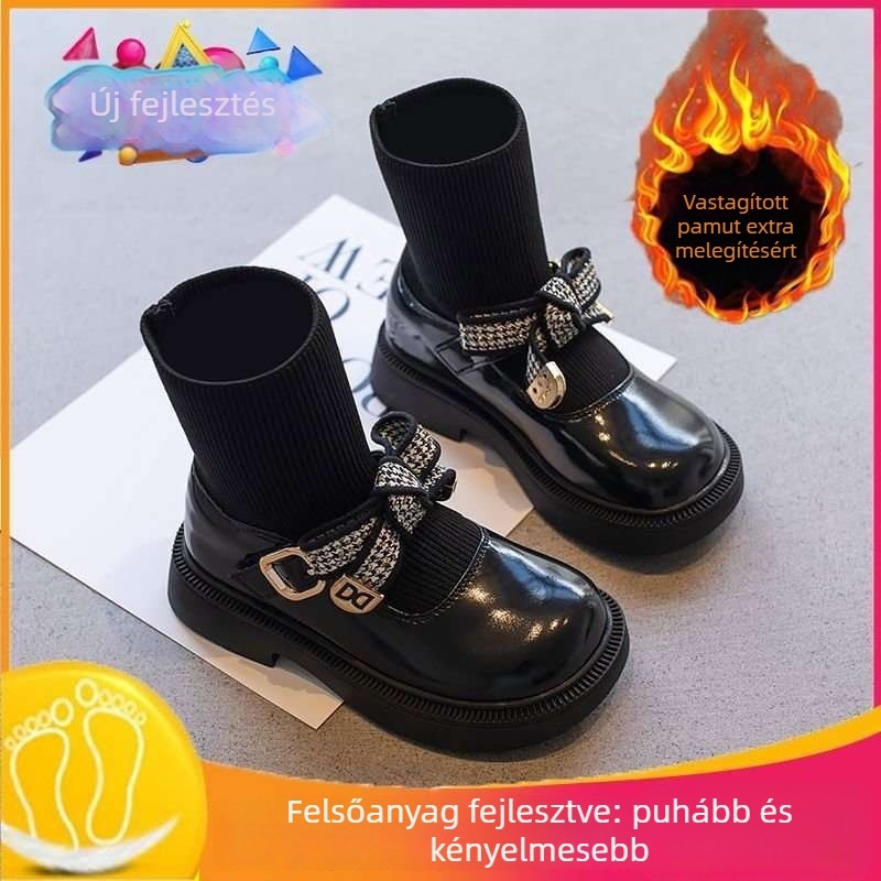 Gyerek zokniszárú csizma, Anti-slip, Felsőrész: másodlagos marhabőr, Talp: természetes gumi, 7–12 évesek számára