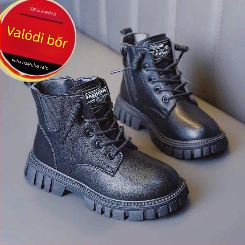 1–3 éveseknek gyerek téli csizmák, felső rész split leather, talp szintetikus gumi, minimalist stílus, 2024 tavaszi megjelenés