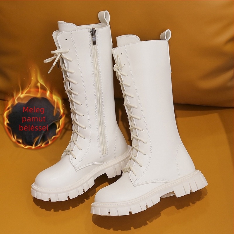 Lányok téli magas szárú bakancsok, Martin stílus, koreai és brit stílus ihlet, bőr csizmák hercegnő motívummal