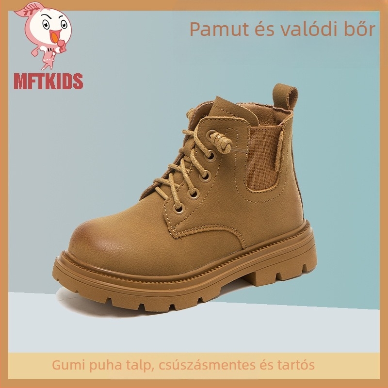 Gyerekeknek való Martin bakancs, split bőr, fleece bélés, oldalsó cipzár, alacsony szár, gumitalp, uniszex