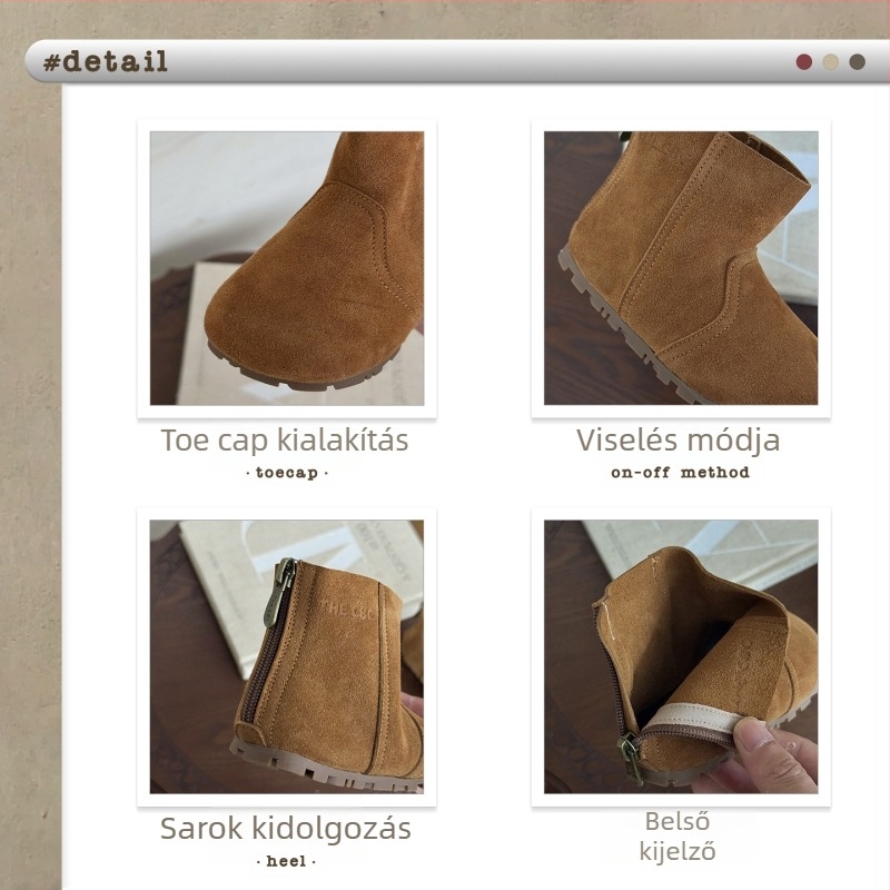 Gyerekeknek szóló uniszex vintage csizma oldalsó cipzárral, velúr felső, gumi talp