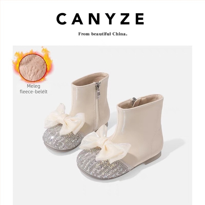 Canyze Lányos csizma, téli 2024, mikroszálas felsőrész, fleece bélés, gumitalp, oldalsó cipzár, hercegnő stílus