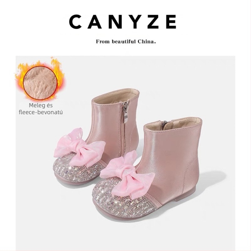 Canyze Lányos csizma, téli 2024, mikroszálas felsőrész, fleece bélés, gumitalp, oldalsó cipzár, hercegnő stílus