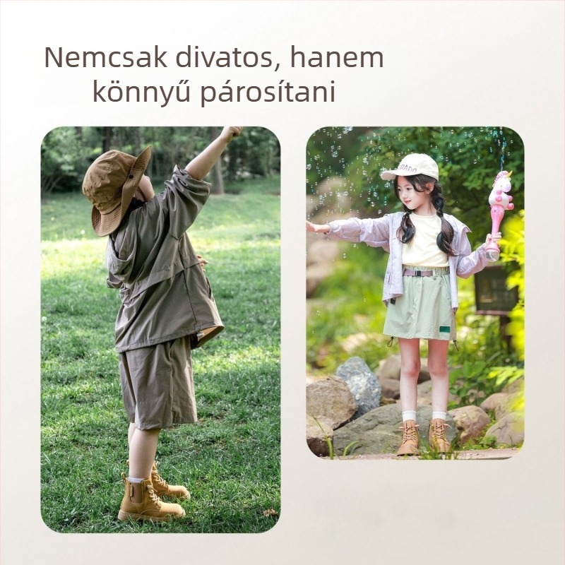 Gyerekeknek szóló Martin csizma, PU felsőrész, gumírozott talp, alacsony szár, oldalsó cipzár, EVA talpbetét