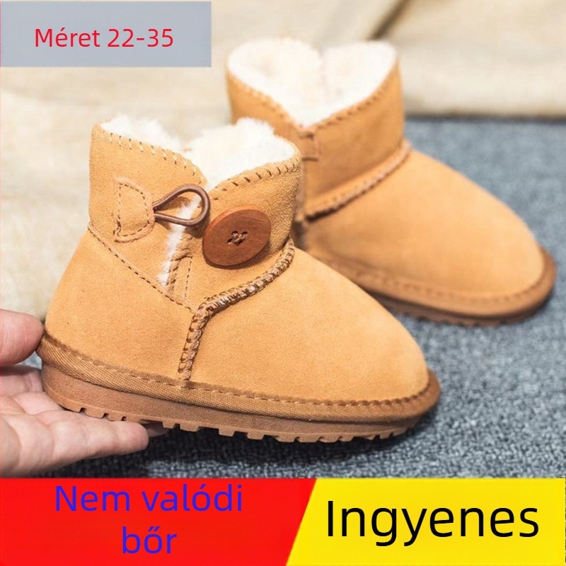Gyerekek téli csizmái, felsőrész borjúbőrből, vízálló, fleece-bélés, monolitikus kialakítás, talp marhaínból készült