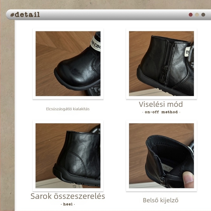 Gyerek pilóta bakancs oldalsó cipzárral, retró brit stílus, mikroszálas bőr felső rész, gumitalp
