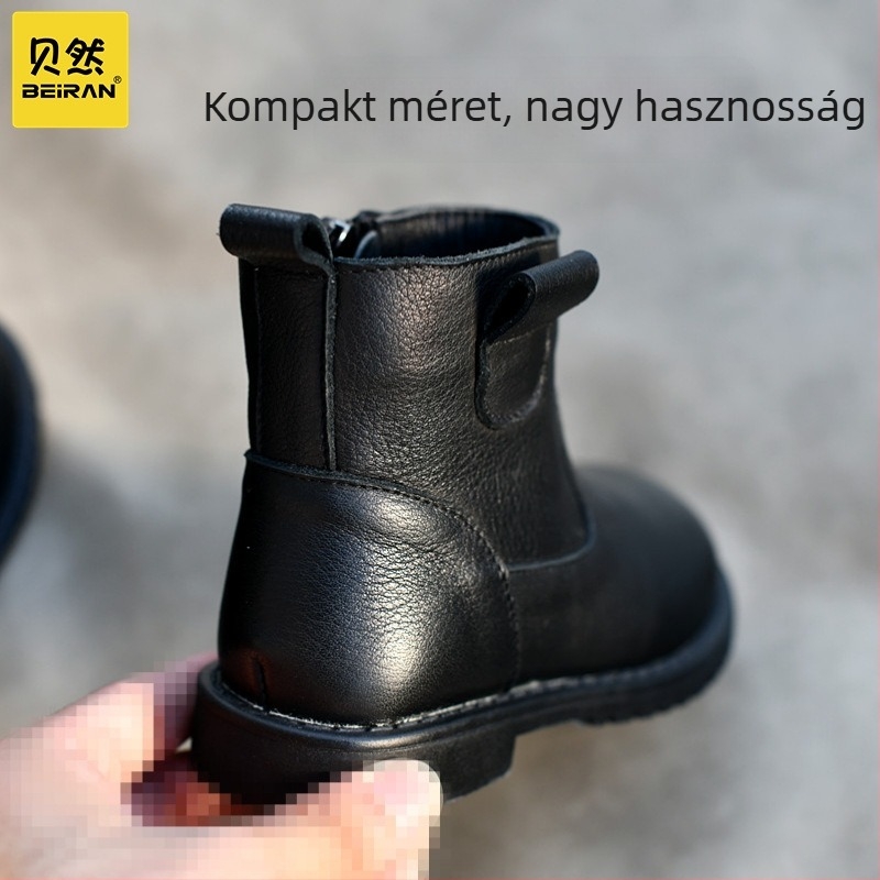 Lányoknak szóló Martin csizma valódi bőrből, alacsony szár, gumitalp, oldalsó cipzár, őszi–téli 2025