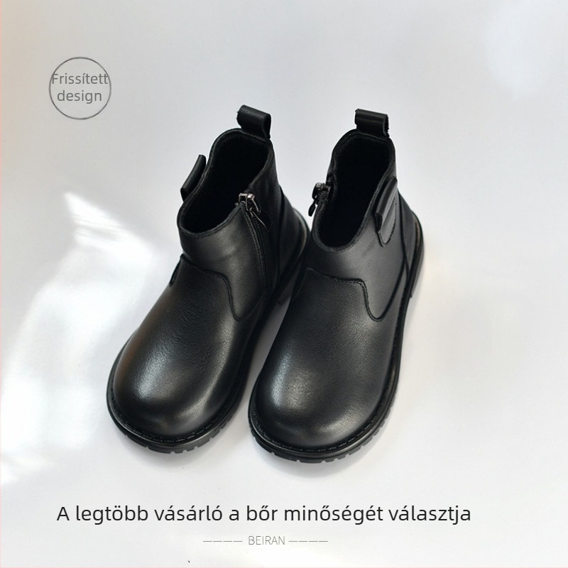 Lányoknak szóló Martin csizma valódi bőrből, alacsony szár, gumitalp, oldalsó cipzár, őszi–téli 2025