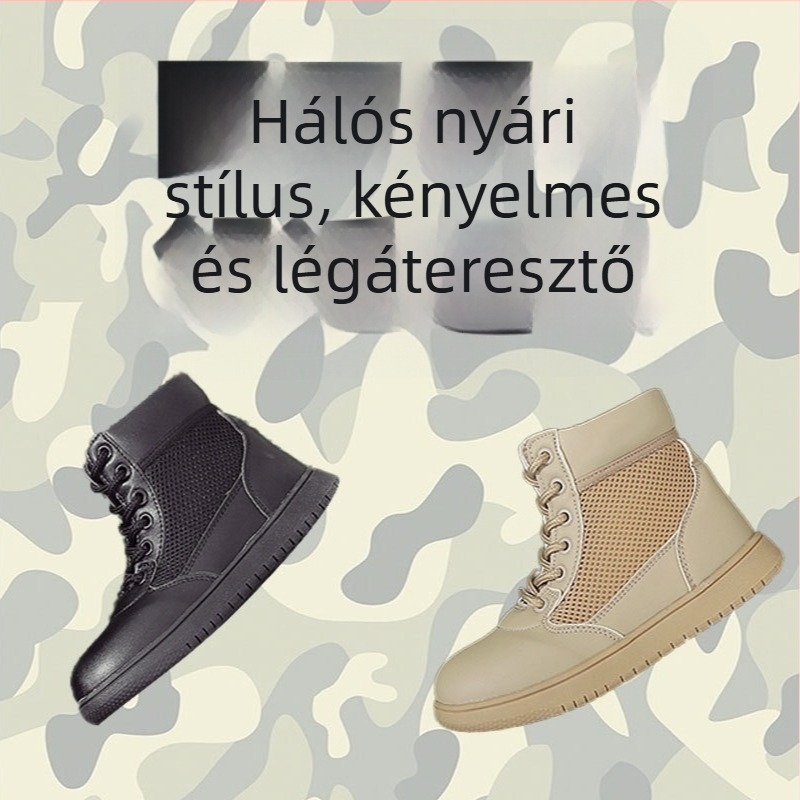 Nyári lélegző taktikai edzőcsizmák gyerekeknek, kültéri katonai stílusú bakancs tábori használatra