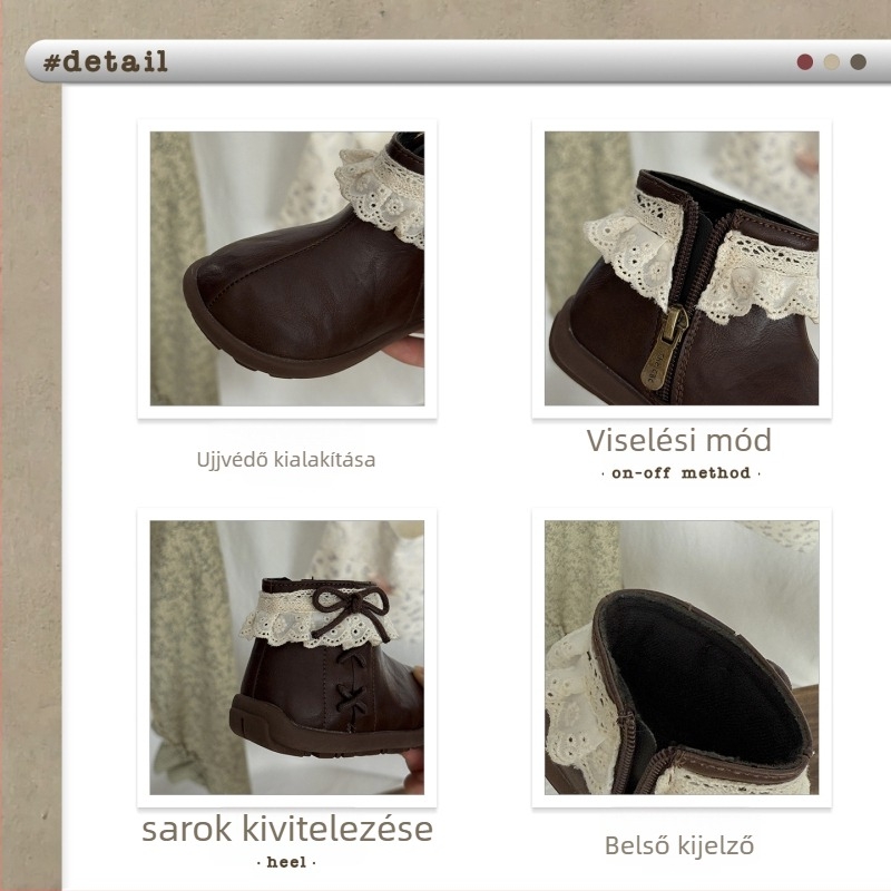 Gyerekeknek való bakancsok oldalsó cipzárral, mikroszövet bőr felső része, gumitalp, egyszínű dizájn, retro stílus