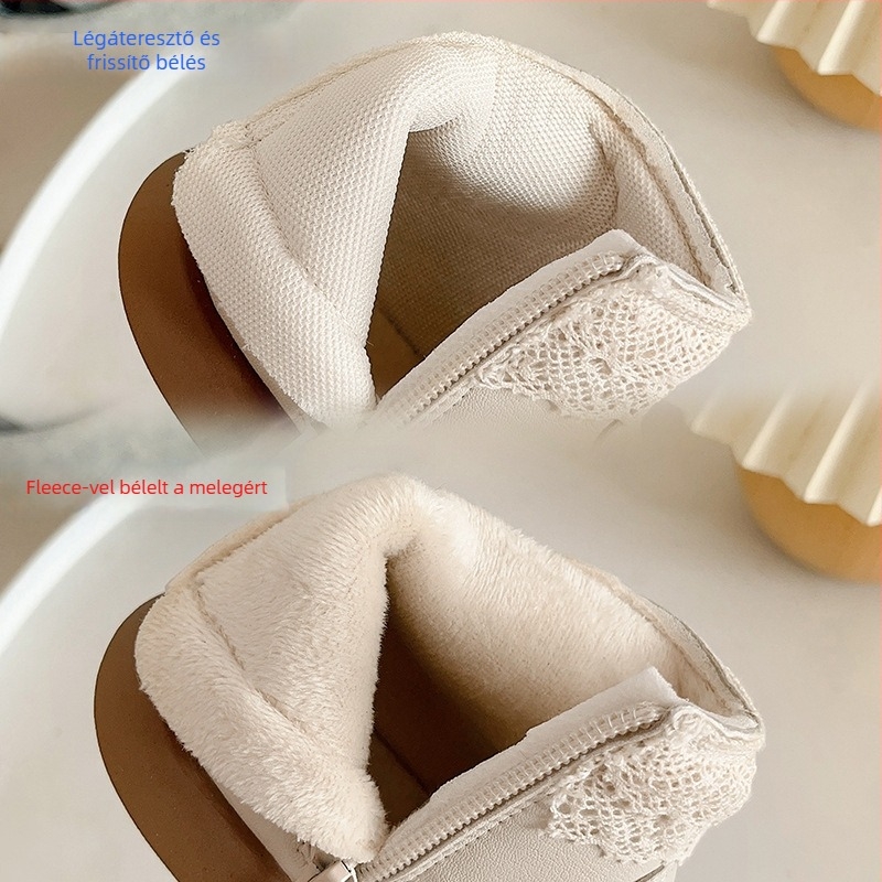 1–6 éves lányok téli bakancsai: fleece bélés, felső mikrovlákból, oldalsó cipzár, vastag PVC talp, alacsony csizmaszár, hercegnő stílus
