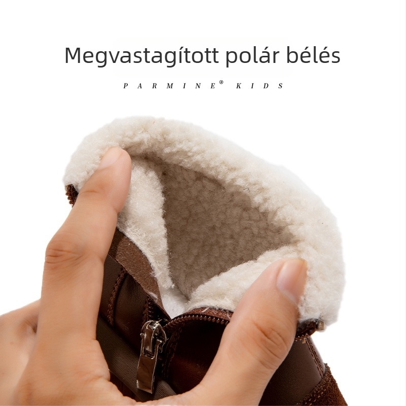 Valódi bőrből készült kislány csizma, nyugati stílus, fleece-béléssel, vastag téli modell