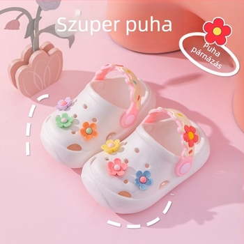 Gyerekeknek szóló nyári szandál lányoknak, puha talppal, csúszásmentes, zárt orr, virágos lyukasztott dizájn