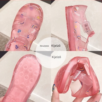 Gyerekeknek való tengerparti papucs - műanyag felsőrész, PVC talp, Velcro-zárás, rajzfilm mintázat, koreai stílus