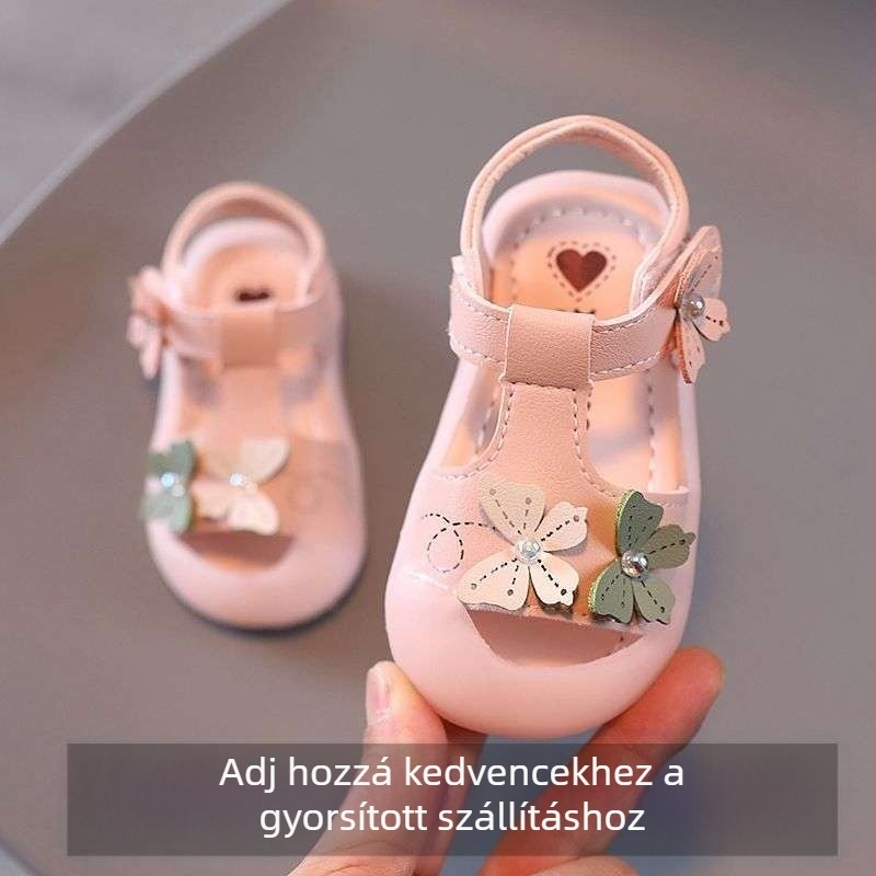 Lányoknak szánt szandál anti-slip puha talppal, hercegnő-stílus, felsőrész mikroszálas bőr, talp marha ín, 1–3 éves gyerekeknek