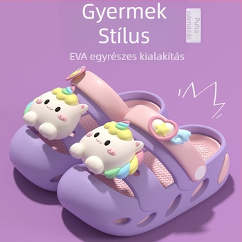 Lányoknak szóló unikornis szandál - csúszásmentes EVA felső rész és talp, belső és kültéri használatra, rajzfilm mintázat, 1–12 éveseknek, 2025 tavaszán megjelenik