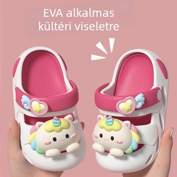 Lányoknak szóló unikornis szandál - csúszásmentes EVA felső rész és talp, belső és kültéri használatra, rajzfilm mintázat, 1–12 éveseknek, 2025 tavaszán megjelenik