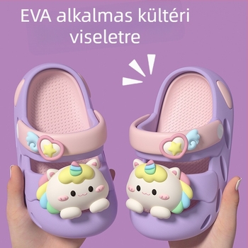 Lányoknak szóló unikornis szandál - csúszásmentes EVA felső rész és talp, belső és kültéri használatra, rajzfilm mintázat, 1–12 éveseknek, 2025 tavaszán megjelenik