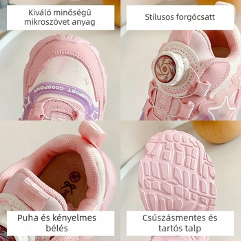 Lányoknak szóló gombos sportcipő forgatható zárással, PU+ háló felsőrész, EVA talp, minden évszakban, könnyű és meleg, 2024 téli kiadás