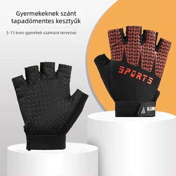 Gyerekek külső sport kesztyűi – csúszásmentes, lélegző, kopásálló, poliészterből, félujjas kialakítás, 4–12 éveseknek, nyár és ősz