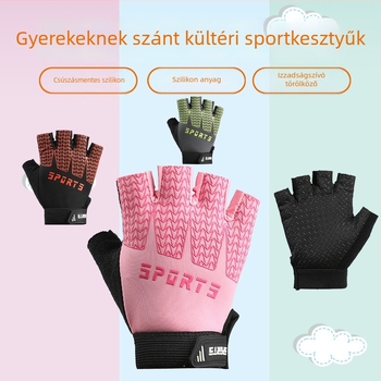 Gyerekek külső sport kesztyűi – csúszásmentes, lélegző, kopásálló, poliészterből, félujjas kialakítás, 4–12 éveseknek, nyár és ősz