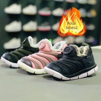 Fleece-vel bélelt Caterpillar gyerekcipő, téli meleg sportcipő fiúknak és lányoknak, slip-on