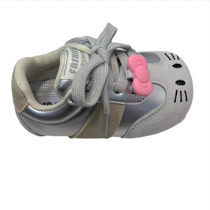 Koreai stílusú gyermek edzőcipő Velcro pánttal, rajzolt macska mintával, puha talppal, lányoknak, tavasz–ősz