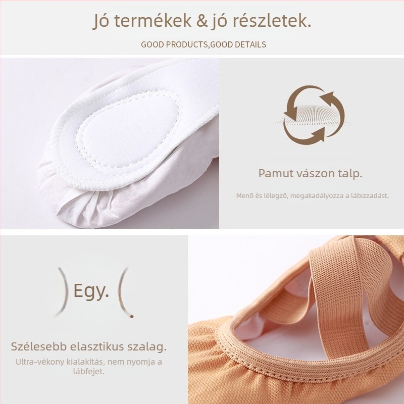Gyerekeknek szóló balettcipő lányoknak, bőr talp, pamut felső, csúszásmentes, dezodorizáló és kopásálló