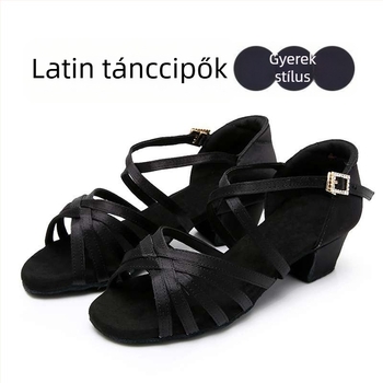 Latin tánccipő gyerekeknek, valódi bőr talp, lapos sarok, kezdőknek társastánchoz.