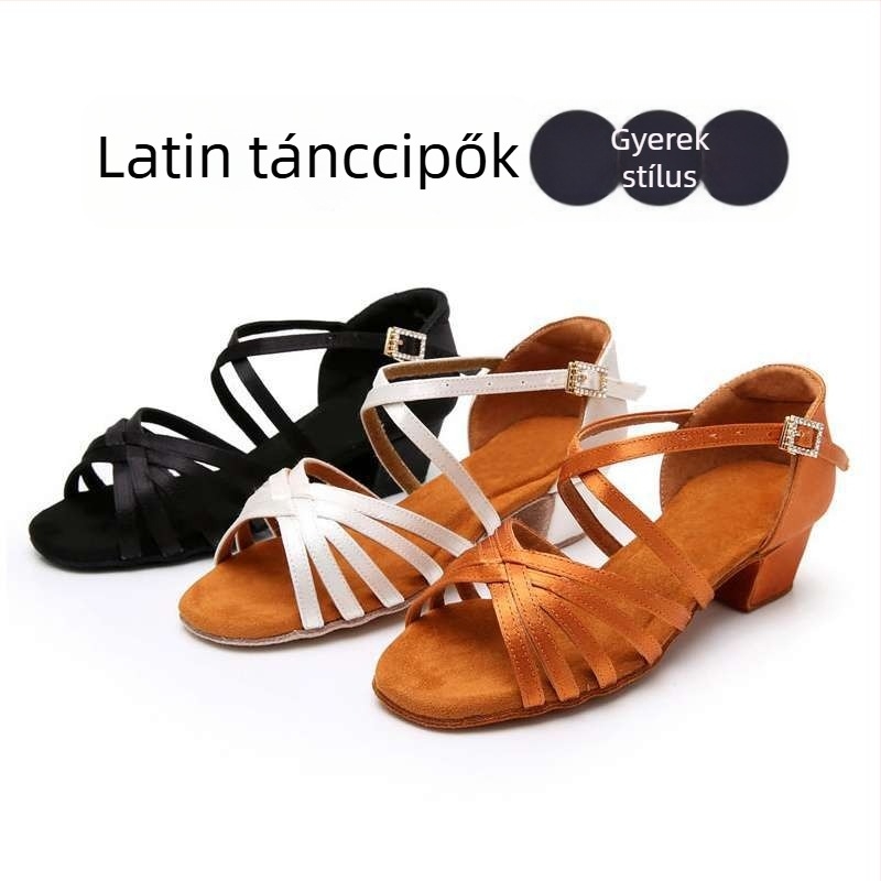 Latin tánccipő gyerekeknek, valódi bőr talp, lapos sarok, kezdőknek társastánchoz.