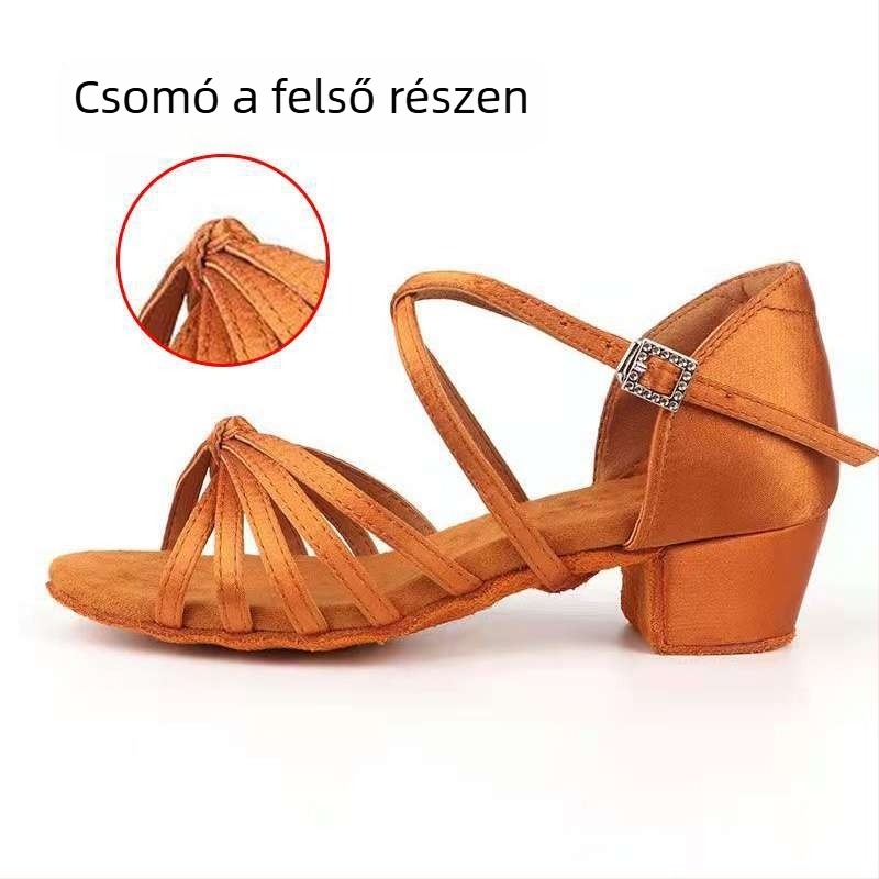 Latin tánccipő gyerekeknek, valódi bőr talp, lapos sarok, kezdőknek társastánchoz.