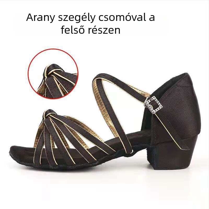 Latin tánccipő gyerekeknek, valódi bőr talp, lapos sarok, kezdőknek társastánchoz.