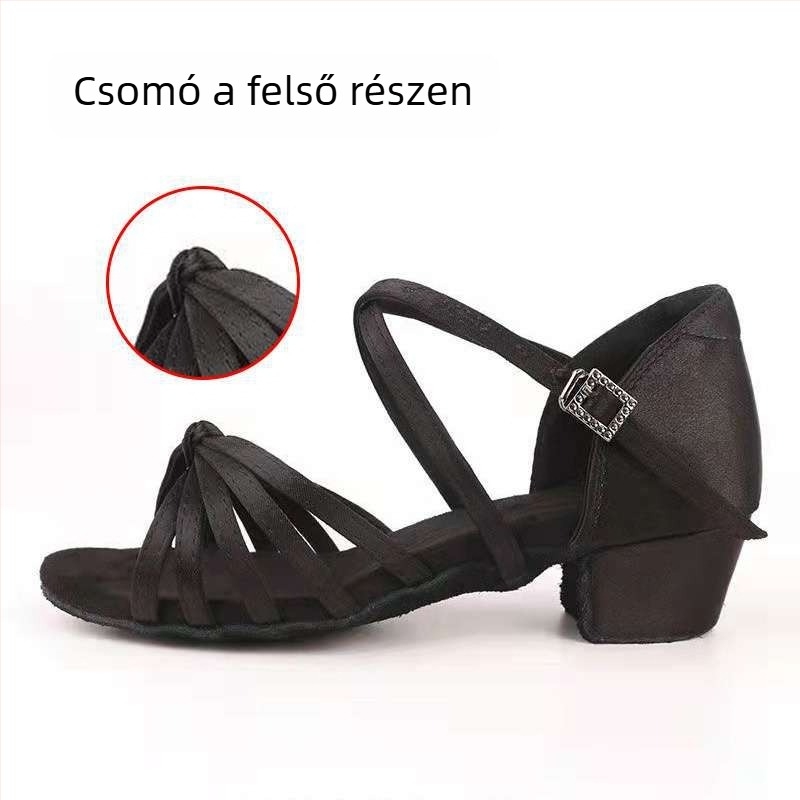 Latin tánccipő gyerekeknek, valódi bőr talp, lapos sarok, kezdőknek társastánchoz.
