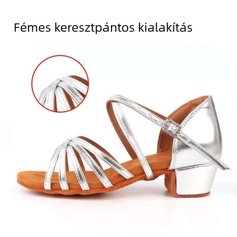 Latin tánccipő gyerekeknek, valódi bőr talp, lapos sarok, kezdőknek társastánchoz.