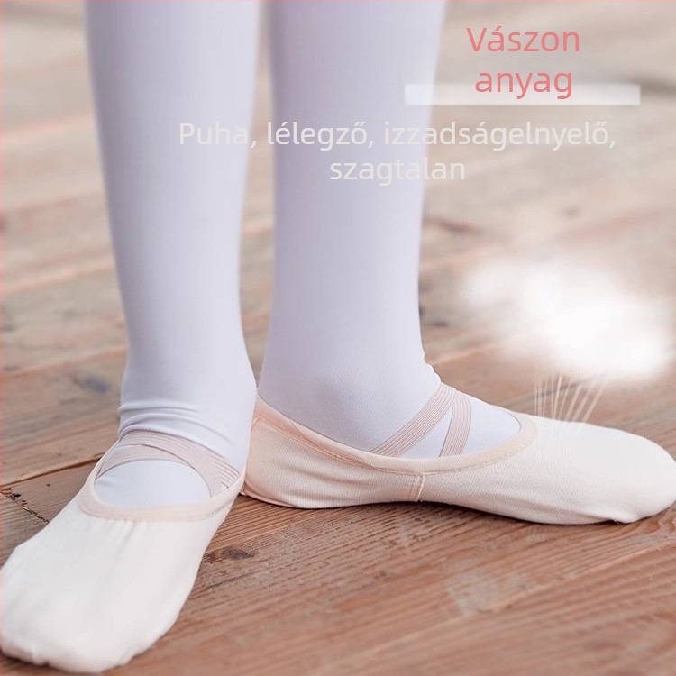 Balettcipő puha talppal nőknek és lányoknak, vászon felsőrésszel, gyakorló balettcipő, bőr nélküli orr
